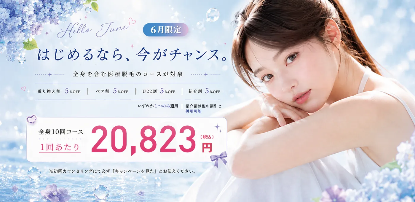 6月限定 全身医療脱毛キャンペーン 全身10回コース1回あたり20,823円