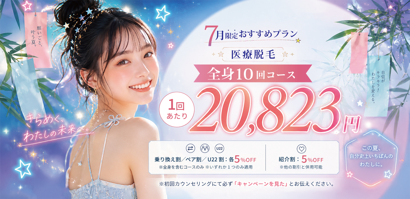 7月限定 全身医療脱毛キャンペーン 全身10回コース1回あたり20,823円