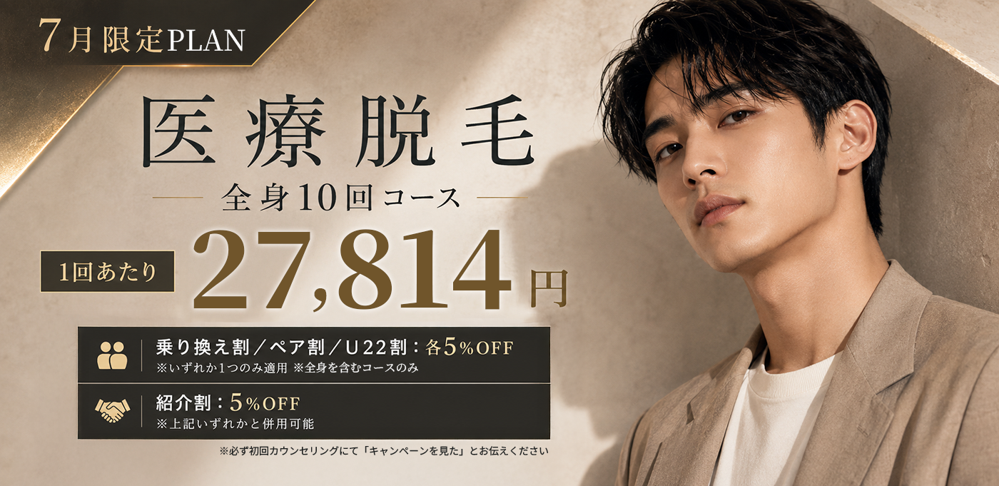 7月限定PLAN 医療脱毛キャンペーン 全身10回コース1回あたり27,814円