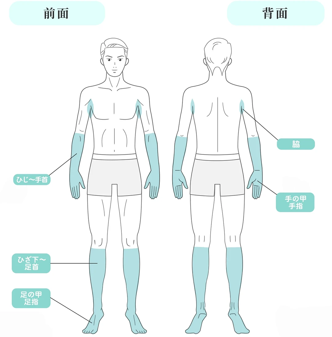 全身ベーシックプラン（肘下＋膝下＋脇）前面背面